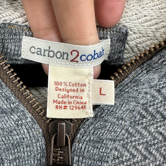 Carbon 2 Cobalt Sartorial Herringbone Knit Hoodie Large 1/4 Zip Elbow Patch - Picture 8 of 9